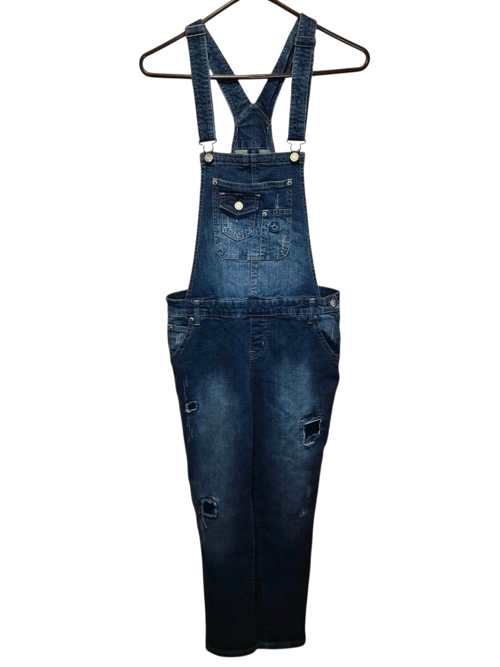 Rue21 Dark Blue Distressed Denim Overalls Jumpsuit